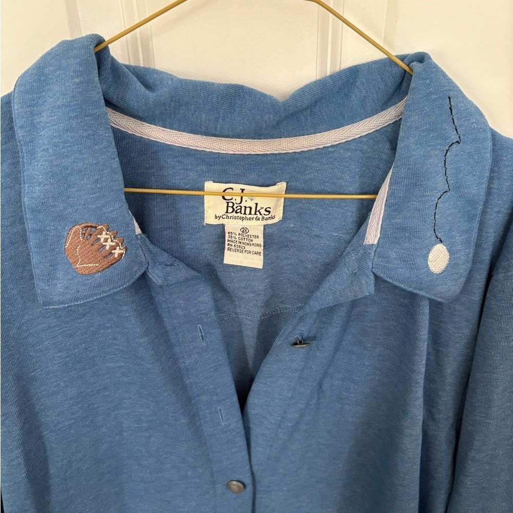 C.J. Banks Vintage Blue Sports Embroidered Shacket Teacher Kidcore Gym Teacher - Picture 5 of 12